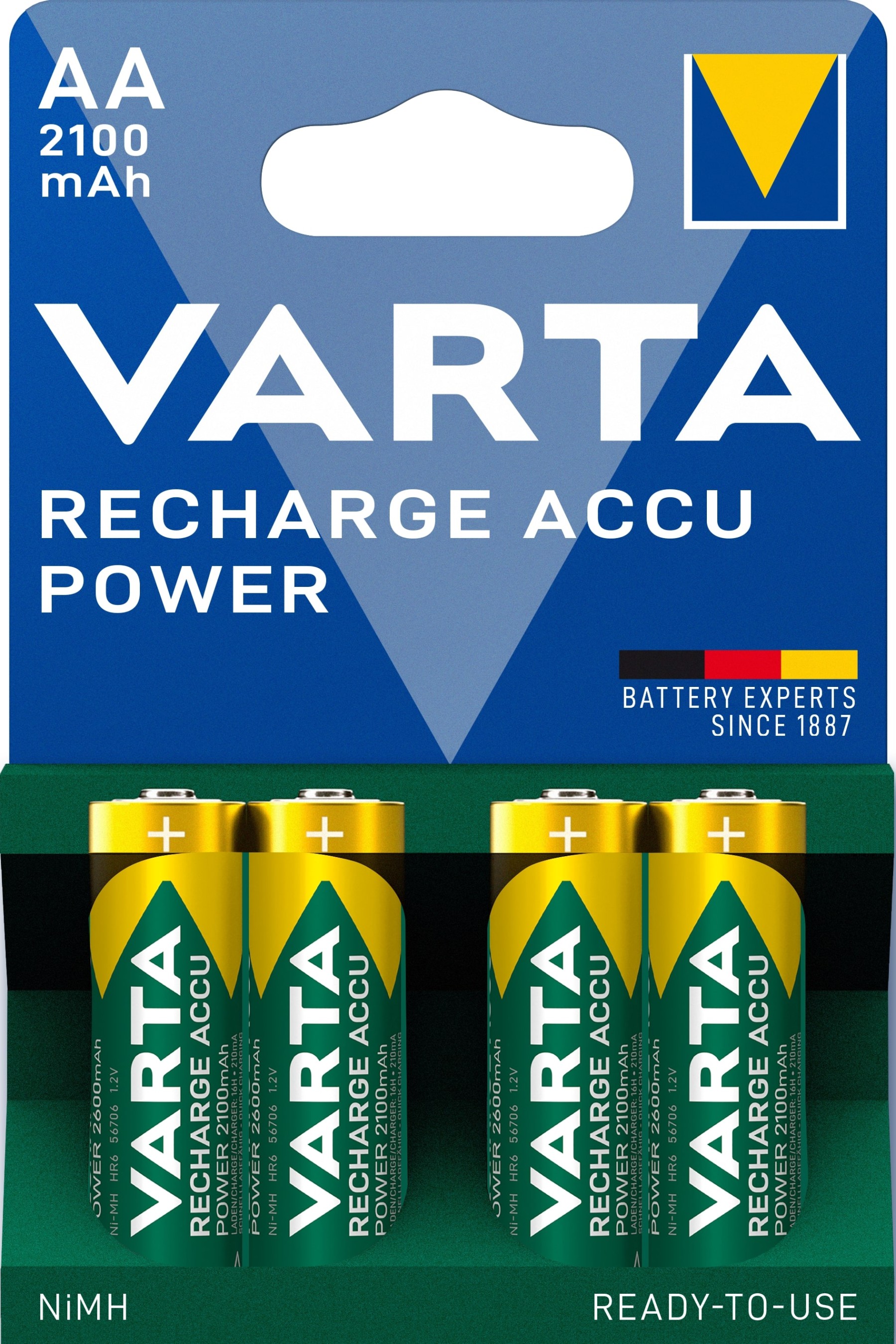 VARTA Rechargeable AA Batteries 2100mAh Pack of 4